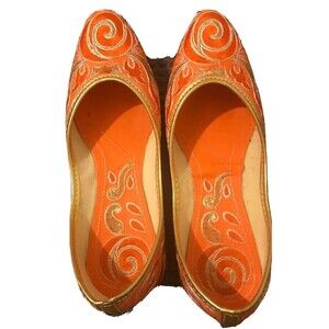 Indian Shoes Traditional Slip On Flats Handmade India Embroidery Orange‎ Women 8